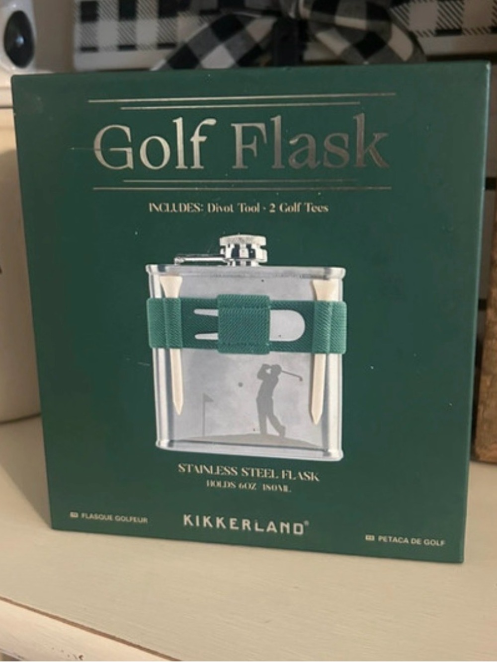 Kikkerland Green Golf Flask with Tees and Divot Tool